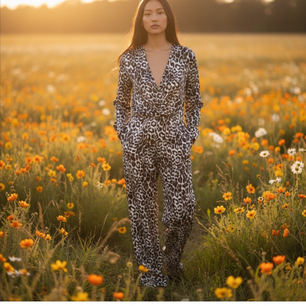 Nicole Miller Black and White Leopard Pajama Set NWOT